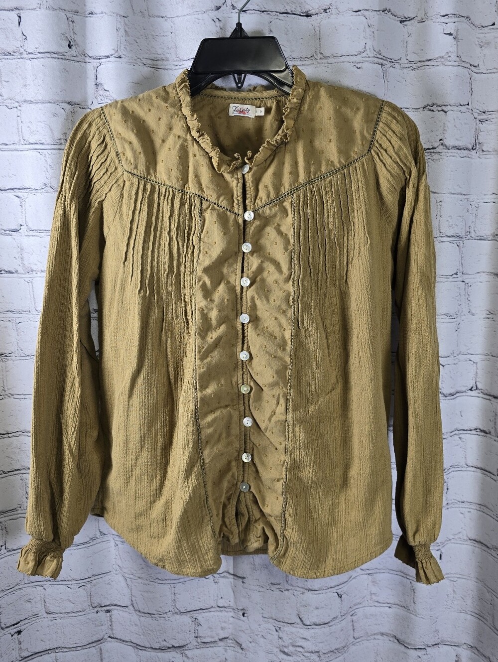 Faherty Lily Organic Cotton Ruffled Boho Button-Front Blouse Size Small